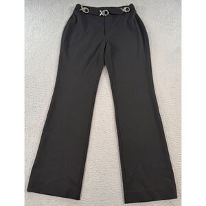 Vertigo Paris Pants Women's 10 Black Straight Leg XO Silver Buckle Trousers Zip